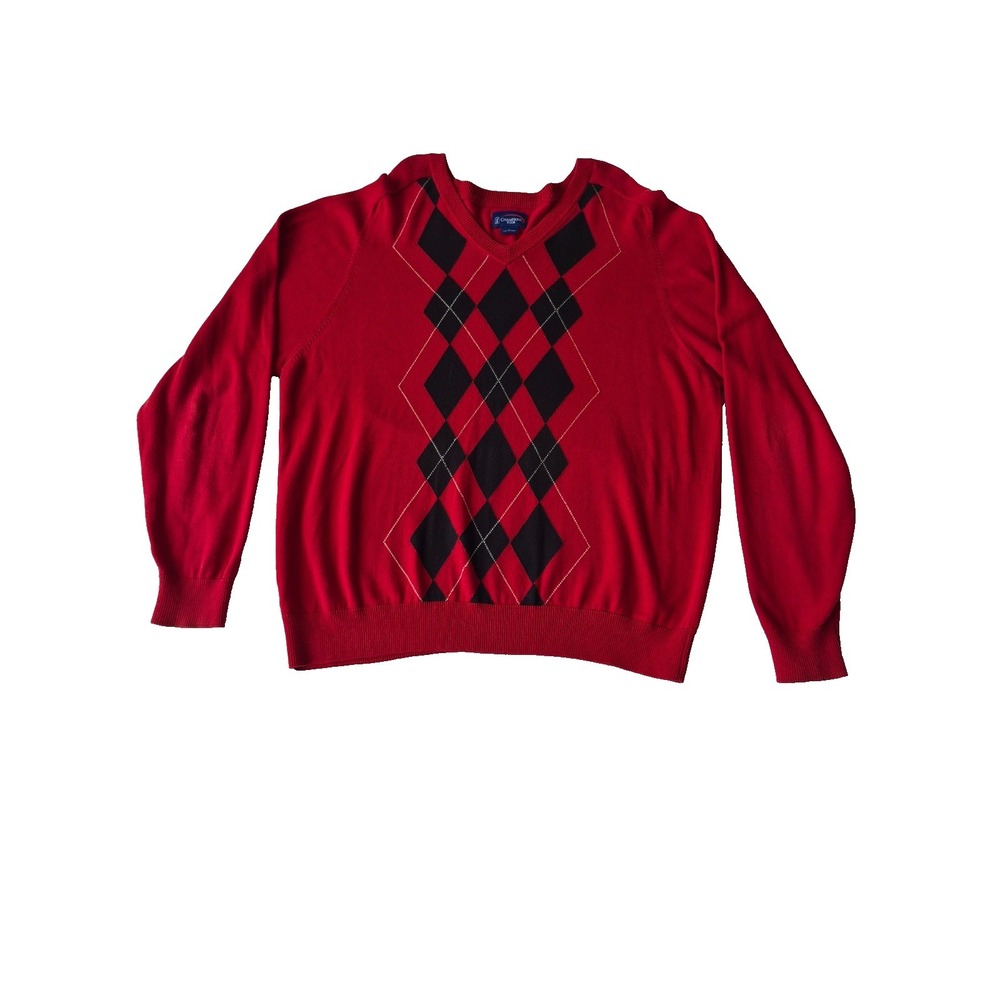 Champions Tour Argyle Golf Sweater Mens Large Red V-Neck Cotton Pullover